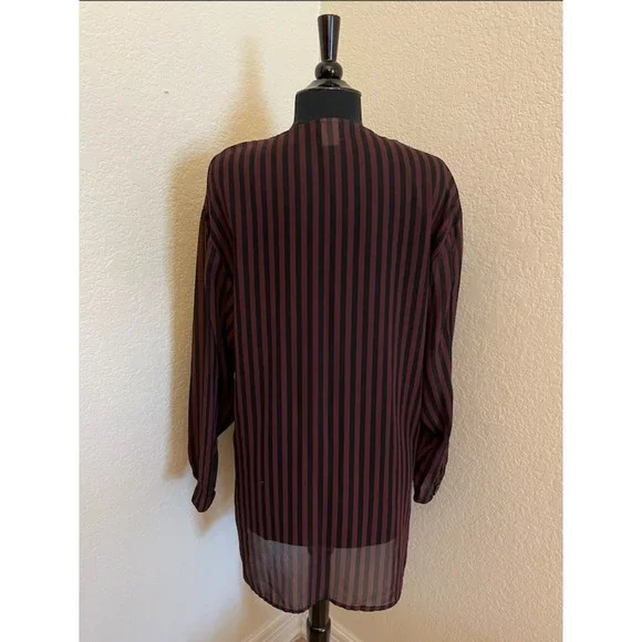 Roxy Wear-Roxanne Heptner Vintage 80s/90s Sheer Striped Buttoned Tunic Sz M - Picture 2 of 6